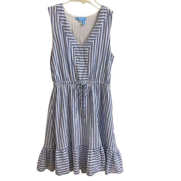 Draper James Blue & White Striped Linen Cotton Blend Sleeveless Dress XS - Picture 6 of 6